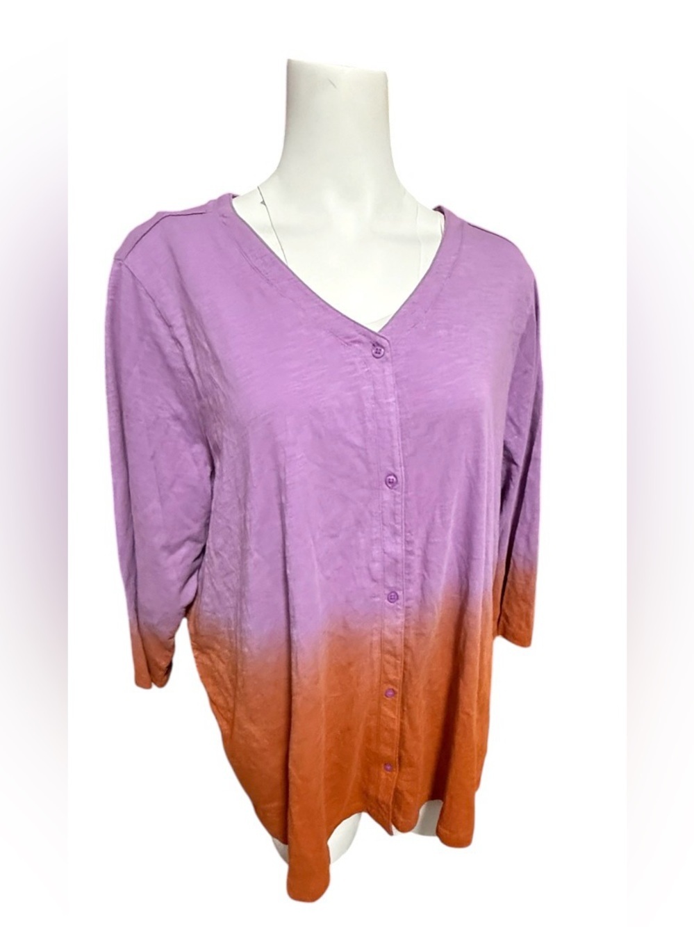 New Logo By Lori Goldstein Cotton Slub Cardigan Dip Dye Size 2X Orange Purple